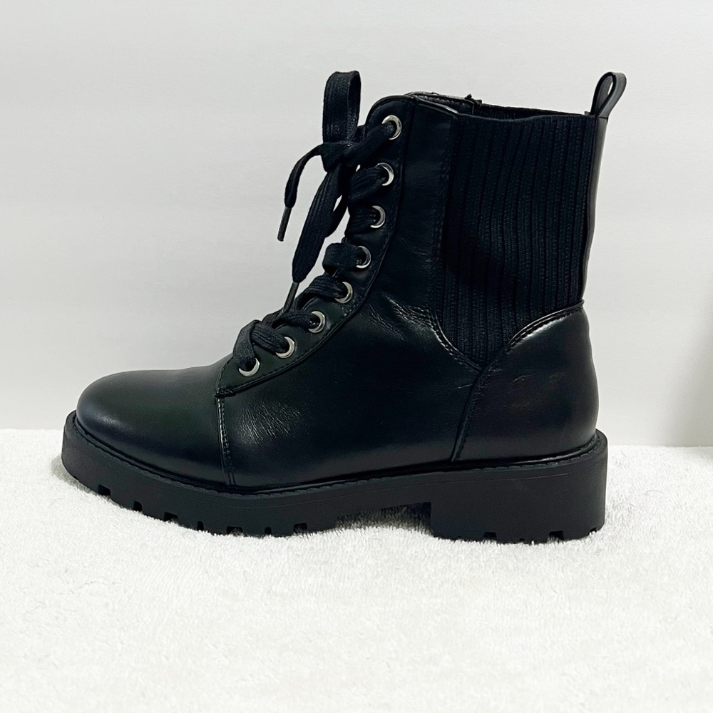 [Cato] Faux Leather Black Laced Combat Boots Casual Retro Bohemian Gothic Size 8